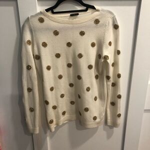 Talbots Petites Cream Sweater with Gold Polkadots